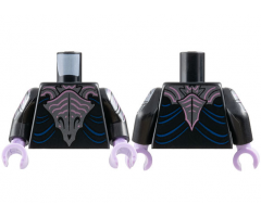 Torso Robe, Dark Silver Skull Armor, Metallic Pink Stripes, Dark Blue Gathers Pattern / Black Arms with Armor and Stripes Pattern / Lavender Hands