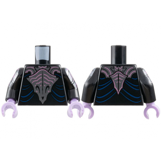Torso Robe, Dark Silver Skull Armor, Metallic Pink Stripes, Dark Blue Gathers Pattern / Black Arms with Armor and Stripes Pattern / Lavender Hands