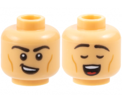 Minifigure, Head Dual Sided Black Eyebrows, Medium Nougat Cheek Lines, Lopsided Open Mouth Smile / Closed Eyes, Singing Pattern