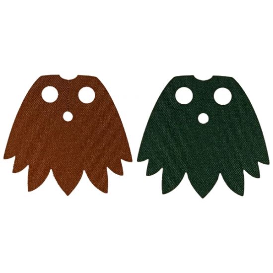 Minifigure Cape Cloth, 7 Points - Traditional Starched Fabric with Reddish Brown and Dark Green Sides