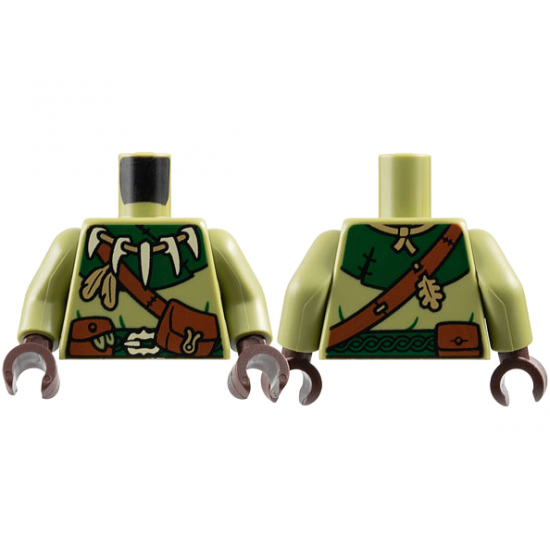 Torso Coat, Dark Green Collar, Reddish Brown Shoulder Belt and Pouches, Tan Bone Buckle, Tooth Necklace Pattern / Olive Green Arms / Dark Brown Hands