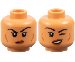 Minifigure, Head Dual Sided Female Black Eyebrows, Dark Orange Lips and Cheek Lines, Frown / Lopsided Open Mouth Smile and Wink Pattern