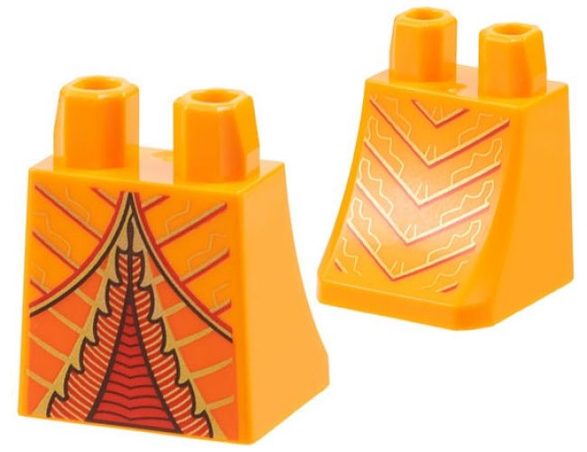 Lower Body, Skirt with Robe Ends, Reddish Orange and Red Panels, Gold Hems and Stripes Pattern