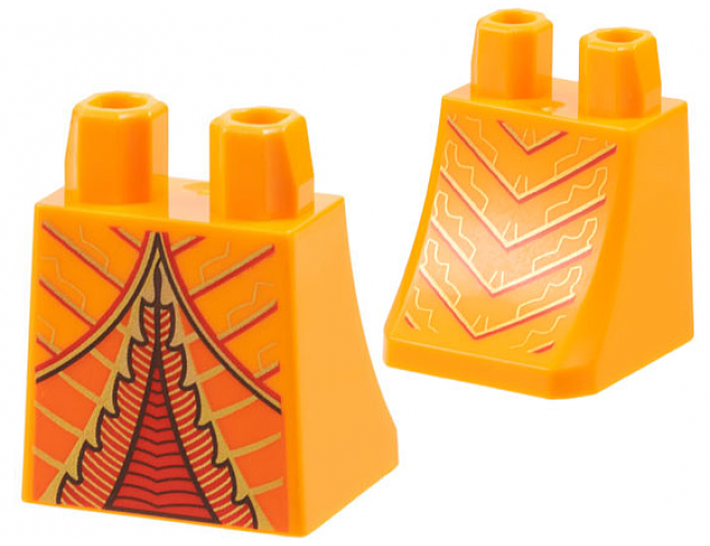 Lower Body, Skirt with Robe Ends, Reddish Orange and Red Panels, Gold Hems and Stripes Pattern