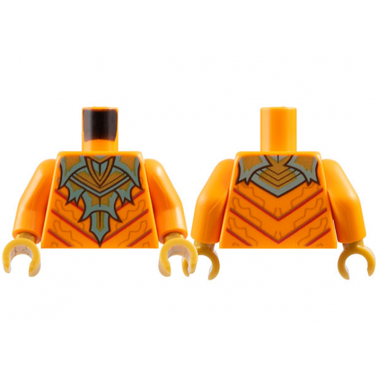 Torso Sand Green and Gold Armor with Spines over Robe with Red Stripes Pattern / Orange Arms / Pearl Gold Hands
