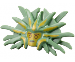 Minifigure, Headgear Mask with 2 Blades and 19 Spikes with Gold Face and Highlights, Dark Red Eyebrows, Eyes and Mouth Pattern - Flexible Rubber
