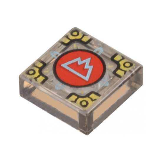 Tile 1 x 1 with Metallic Light Blue Mountain on Red Circle (Symbol of Arborea) and Gold Corners Pattern (Dungeons & Dragons Cubic Gate)