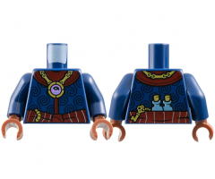 Torso Cloak with Black Spirals, Dark Red Collar and Sash, Gold Jewel Necklace, Key and Flasks on Back Pattern / Dark Blue Arms / Reddish Brown Hands