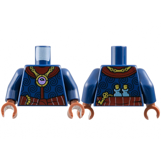 Torso Cloak with Black Spirals, Dark Red Collar and Sash, Gold Jewel Necklace, Key and Flasks on Back Pattern / Dark Blue Arms / Reddish Brown Hands