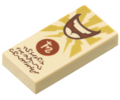 Tile 1 x 2 with Gold Lightning, Dark Brown and Reddish Brown Mouth, Text and Circle with Symbol Pattern (Dungeons & Dragons Spell Scroll of Hideous Laughter)