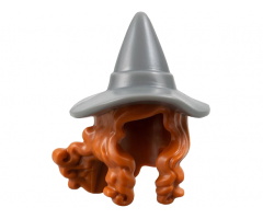 Minifigure, Hair Combo, Hair with Hat, Long Hair with 2 Braids over Shoulders with Molded Dark Bluish Gray Witch Hat Pattern