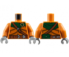 Torso Armor Plates, Dark Green Scarf, Gold Ring, Reddish Brown Belts, Silver Buckles, Pouch on Back Pattern / Dark Orange Arms / Dark Bluish Gray Hands