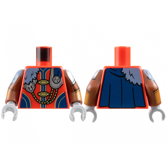 Torso Tunic, Silver Armor, Gold Claps and Chain, Sand Blue Fur, Dark Blue Cape Pattern / Reddish Brown Arms with Armor, Fur, and Gauntlets Pattern / Light Bluish Gray Hands