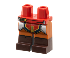 Hips and Dark Orange Legs with Molded Dark Brown Lower Legs / Boots and Printed Silver Armor, Red and Dark Blue Loincloth with Gold Trim Pattern