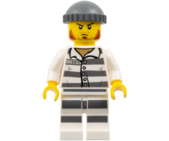 Police - Jail Prisoner 86753 Prison Stripes, Dark Bluish Gray Knit Cap, Reddish Brown Beard and Stubble