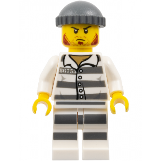 Police - Jail Prisoner 86753 Prison Stripes, Dark Bluish Gray Knit Cap, Reddish Brown Beard and Stubble