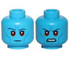 Minifigure, Head Dual Sided Alien Dark Blue Eyebrows, Blue Cheek Lines, Red Eyes, Neutral / Angry Pattern (SW Admiral Thrawn)