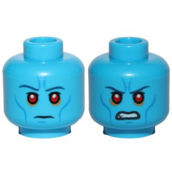 Minifigure, Head Dual Sided Alien Dark Blue Eyebrows, Blue Cheek Lines, Red Eyes, Neutral / Angry Pattern (SW Admiral Thrawn)
