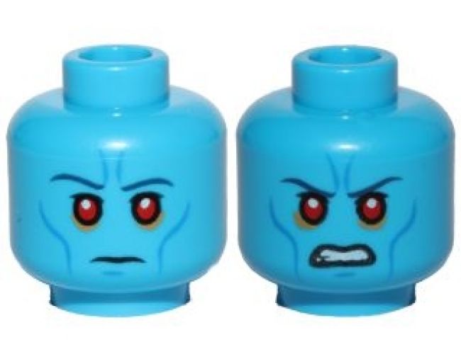 Minifigure, Head Dual Sided Alien Dark Blue Eyebrows, Blue Cheek Lines, Red Eyes, Neutral / Angry Pattern (SW Admiral Thrawn)