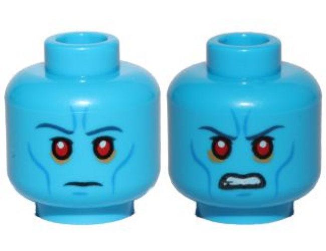 Minifigure, Head Dual Sided Alien Dark Blue Eyebrows, Blue Cheek Lines, Red Eyes, Neutral / Angry Pattern (SW Admiral Thrawn)