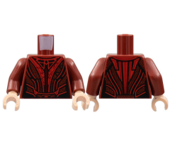 Torso Female Mesh Top, Red Vertical Webbing Pattern / Dark Red Arms / Light Nougat Hands