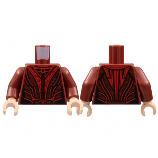 Torso Female Mesh Top, Red Vertical Webbing Pattern / Dark Red Arms / Light Nougat Hands