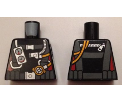 Torso Diving Suit with Dark Bluish Gray Harness, Gauges on Front, Hoses and Zipper on Back, Red Stripes on Sides Pattern