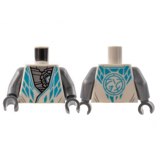 Torso Tunic, Flat Silver Robot Chest, Medium Azure Diamond Trim and Core Logo on Back Pattern / Flat Silver Arms / Dark Bluish Gray Hands