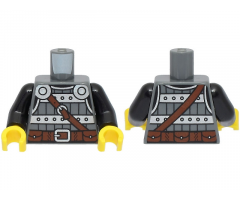 Torso Viking Armor, Metal Studded Breastplate, Silver Shoulder Disks, Reddish Brown Strap and Belt with Buckle Pattern / Black Arms / Yellow Hands