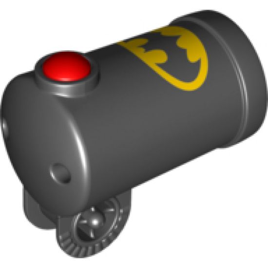 Duplo Cannon Shooting with Axle Hole, Red Firing Button and Locking Ring with Batman Logo Pattern