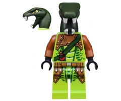 Zoltar - Serpentine Snake Warrior, Lime with Scales, Dark Orange Armor Coverings, Dark Green Strap with Red Vial