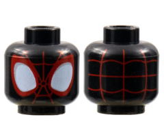 Minifigure, Head Alien with Spider-Man Red Webbing, Large White Eyes with Light Bluish Gray Edges and Red Borders Pattern