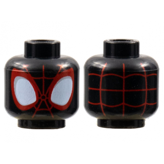Minifigure, Head Alien with Spider-Man Red Webbing, Large White Eyes with Light Bluish Gray Edges and Red Borders Pattern