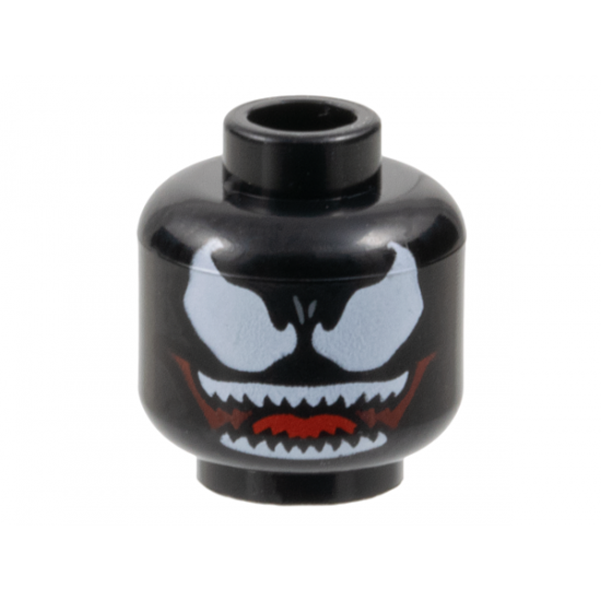 Minifigure, Head Alien Large White Eyes and Wide Dark Red Open Mouth Smile with Sharp Teeth Parted and Red Tongue Pattern