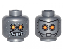 Minifigure, Head Dual Sided Alien Robot with Yellow Eyes, Mask with Metal Bolts, Closed Mouth / Open Mouth Pattern