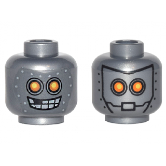 Minifigure, Head Dual Sided Alien Robot with Yellow Eyes, Mask with Metal Bolts, Closed Mouth / Open Mouth Pattern