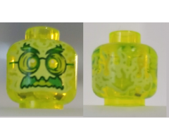 Minifigure, Head Alien Ghost with Yellowish Green Face, Bushy Eyebrows, Glasses, Angry and Flames in Back Pattern