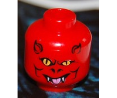 Minifigure, Head Alien Devil with Horns, Yellow Eyes, White Fangs, and Bright Pink Tongue Pattern