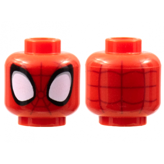 Minifigure, Head Alien with Spider-Man Dark Red Webbing, Large White Eyes with Light Bluish Gray Edges and Black Borders Pattern