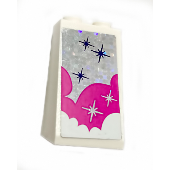 Slope 75 2 x 2 x 3 - Solid Studs with White and Pink Clouds and Stars Pattern (Sticker) - Set 41128