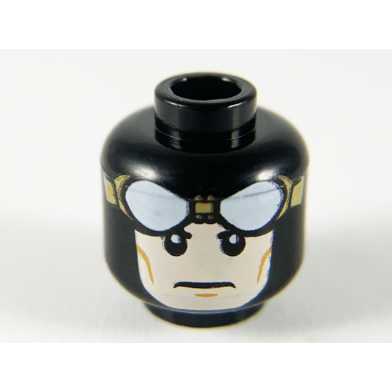 Minifigure, Head Balaclava with Light Nougat Face, Goggles with Round White Lenses, Neutral Expression Pattern