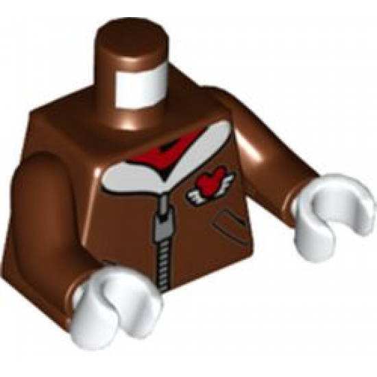 Torso Aviator Jacket with Zipper and White Fur Collar, Red Scarf and Mickey Mouse Logo Pattern / Reddish Brown Arms / White Hands