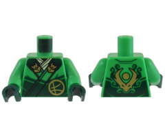 Torso Robe Dark Green Straps, Gold Buckles, Ninjago Logogram Letter L and Dragon Head and Orb on Back Pattern / Bright Green Arms / Dark Green Hands