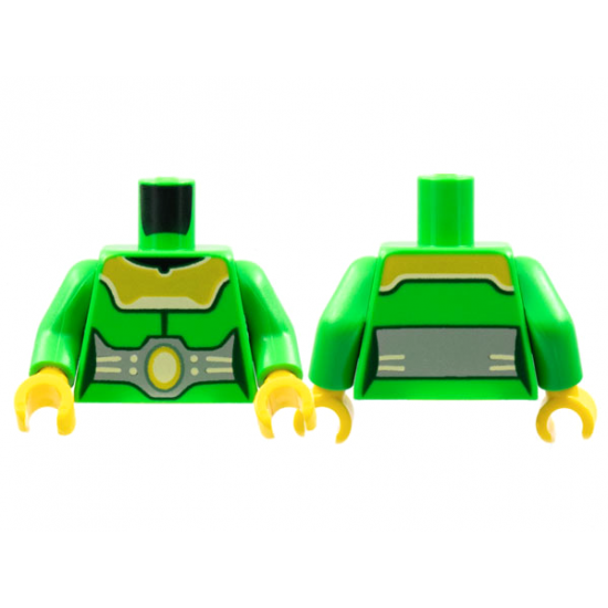 Torso Female Armor Yellow Mantle, Large Silver Belt with Yellow Oval, White Trim Pattern / Bright Green Arms / Yellow Hands