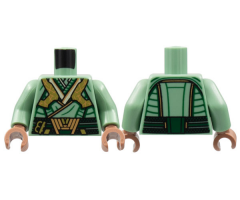 Torso Tunic, Dark Green Lines and Belt, Gold Armor and Buckle, Dark Orange Trim Pattern / Sand Green Arms / Medium Brown Hands