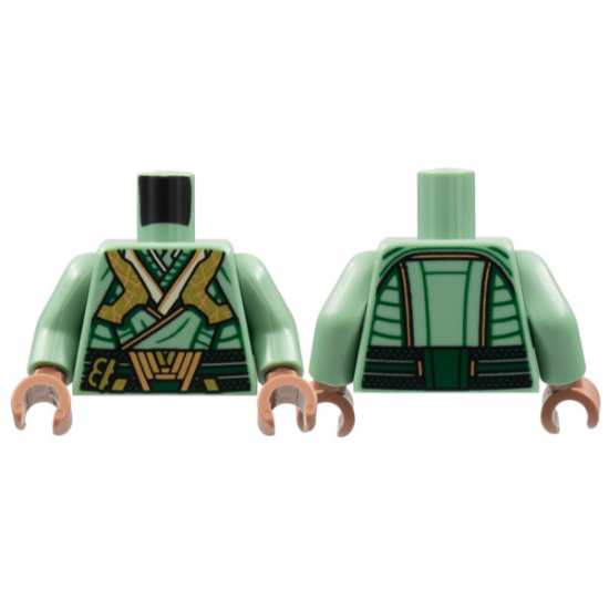 Torso Tunic, Dark Green Lines and Belt, Gold Armor and Buckle, Dark Orange Trim Pattern / Sand Green Arms / Medium Brown Hands