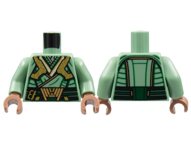 Torso Tunic, Dark Green Lines and Belt, Gold Armor and Buckle, Dark Orange Trim Pattern / Sand Green Arms / Medium Brown Hands