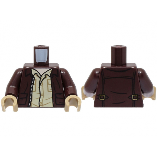Torso Open Jacket with Pockets, Silver Zipper and Gold Clasps, Tan Shirt, Light Nougat Neck Pattern / Dark Brown Arms / Dark Tan Hands
