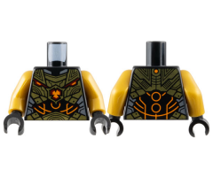 Torso Armor with Gold Plates, Black Abdomen with Orange Circles and Lines Pattern / Pearl Gold Arms / Black Hands