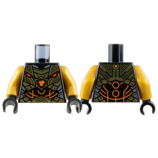 Torso Armor with Gold Plates, Black Abdomen with Orange Circles and Lines Pattern / Pearl Gold Arms / Black Hands